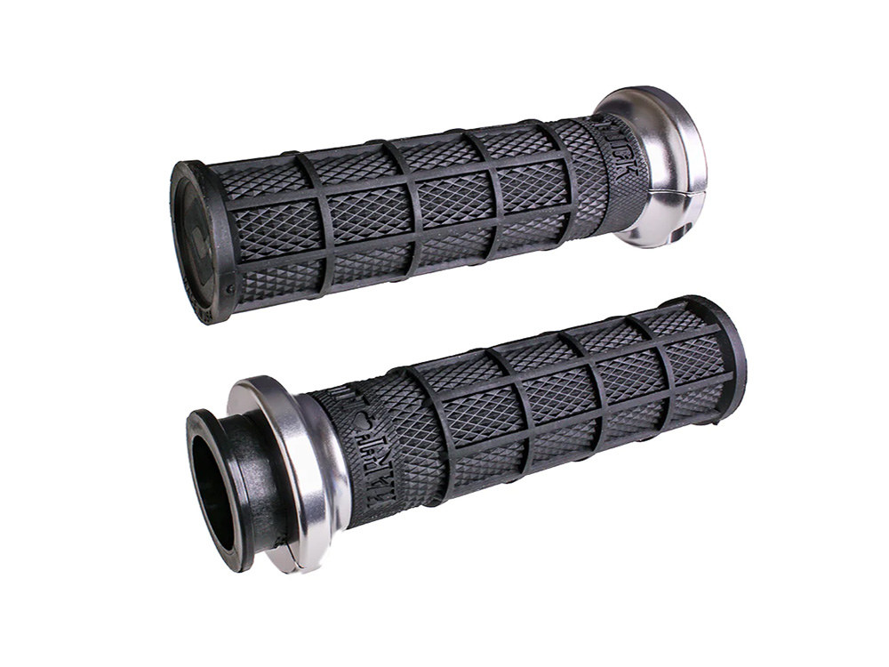 Hart-Luck Full Waffle Lock-On Handgrips – Silver. Fits Indian Touring 2018up.