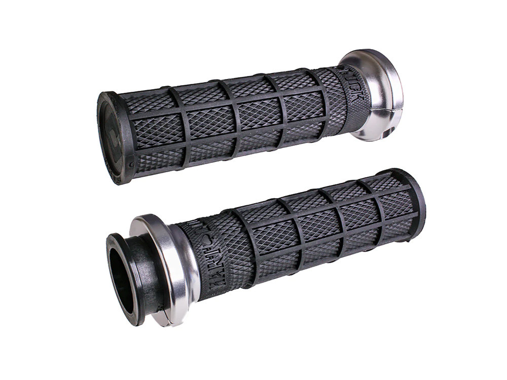 Hart-Luck Full Waffle Lock-On Handgrips - Silver. Fits Indian Touring 2018up.
