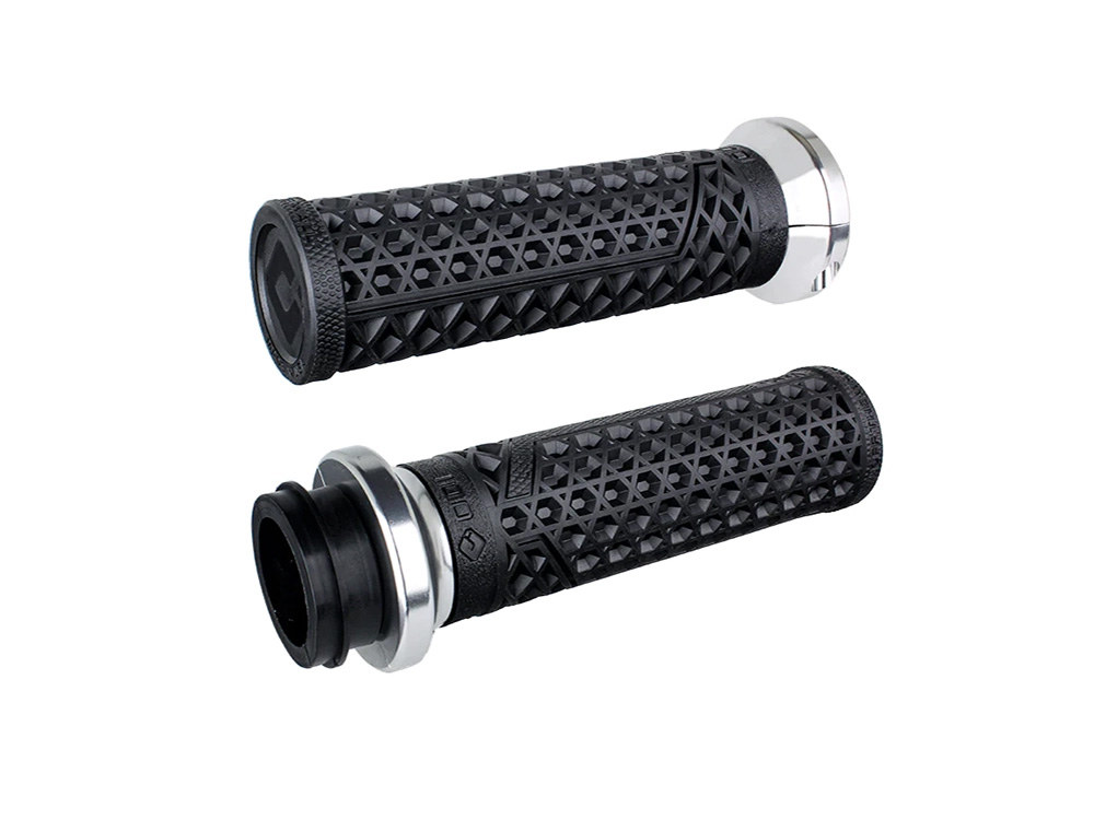 Vans Signature Lock-On Handgrips – Black/Silver. Fits H-D with Throttle Cable.