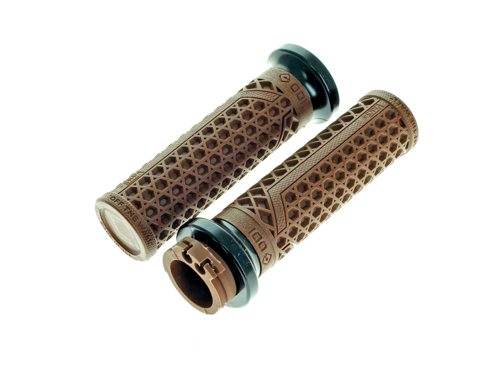 Vans Signature Lock-On Handgrips - Brown/Black. Fits H-D with Throttle Cable.