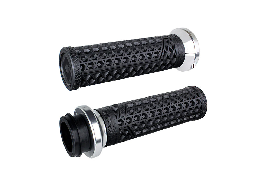 Vans Signature Lock-On Handgrips – Black/Silver. Fits H-D 2008up with Throttle-by-Wire.