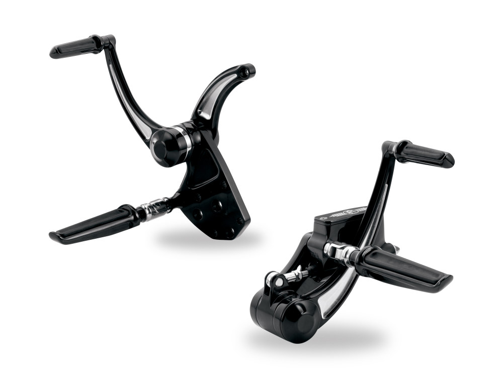 Extended Length Forward Controls – Black Contrast Cut. Fits Softail 2000-2017.