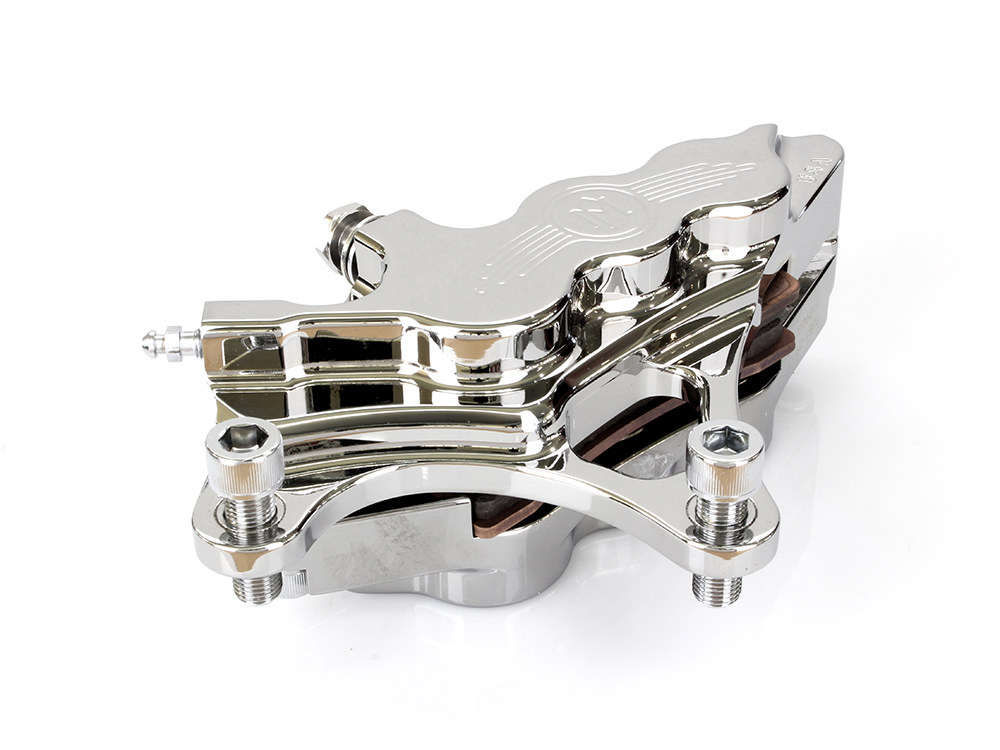 Left Hand Front 6 Piston Caliper - Chrome. Fits most Big Twin 1984-1999 & Sportster 1984-1999 Models with 13in. Disc Rotor.