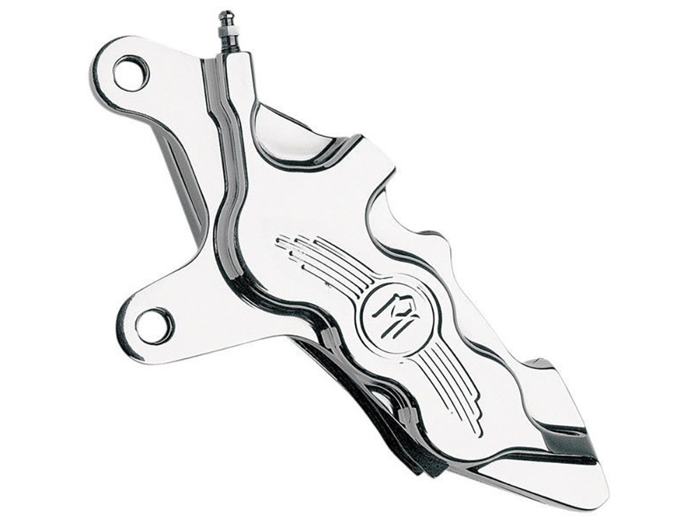 Left Hand Front 6 Piston Caliper – Chrome. Fits Softail 2000-2014, Dyna 2000-2017, Touring 2000-2007 & Sportster 2000-2007.