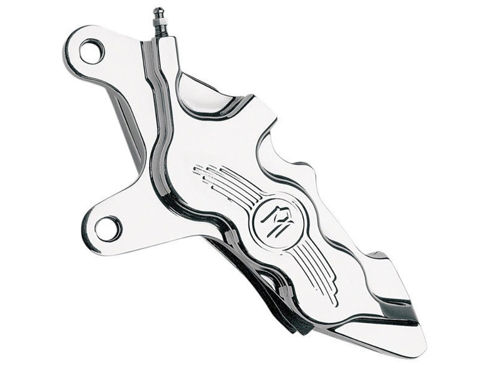Left Hand Front 6 Piston Caliper - Chrome. Fits Softail 2000-2014, Dyna 2000-2017, Touring 2000-2007 & Sportster 2000-2007.