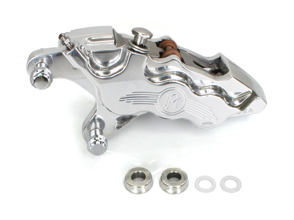Left Hand Front 6 Piston Caliper – Polished. Fits Softail 2000-2014, Dyna 2000-2017, Touring 2000-2007 & Sportster 2000-2007.