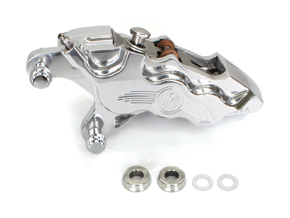 Left Hand Front 6 Piston Caliper - Polished. Fits Softail 2000-2014, Dyna 2000-2017, Touring 2000-2007 & Sportster 2000-2007.