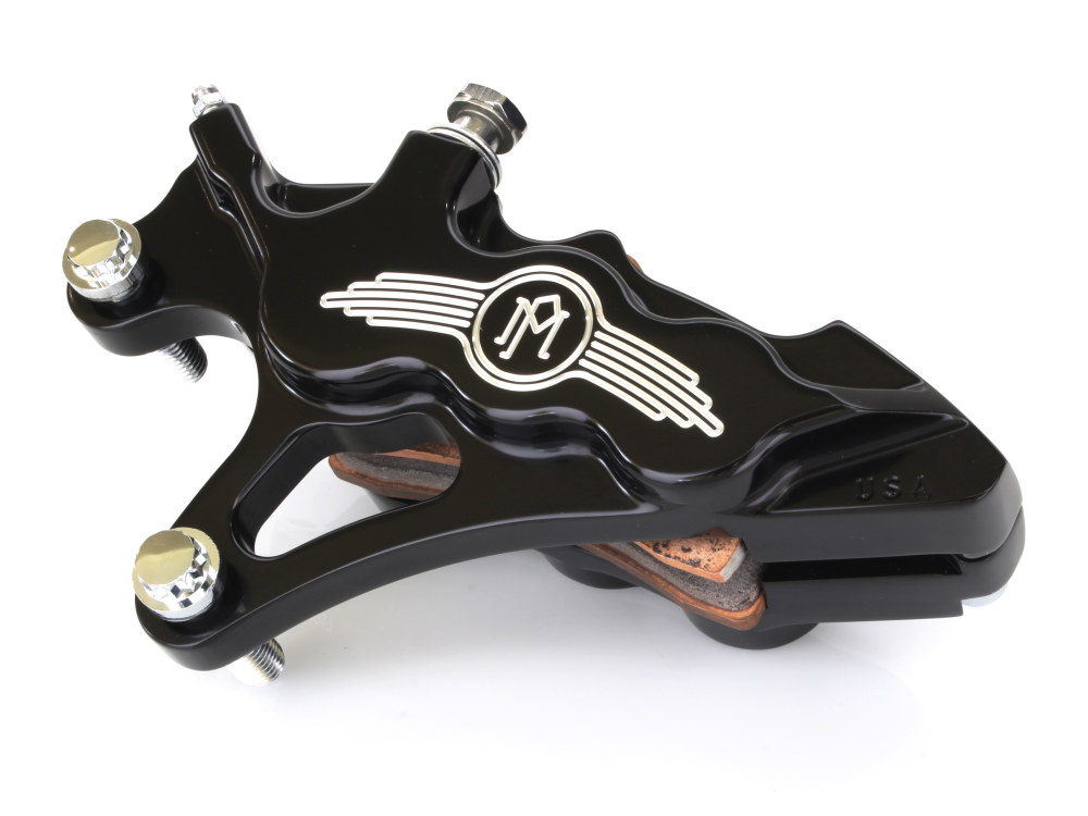 Left Hand Front 6 Piston Caliper – Black Contrast Cut. Fits Softail 2000-2017, Dyna 2000-2005, Touring 2000-2007 & Sportster 2000-2007 Models with 13in. Disc Rotor.
