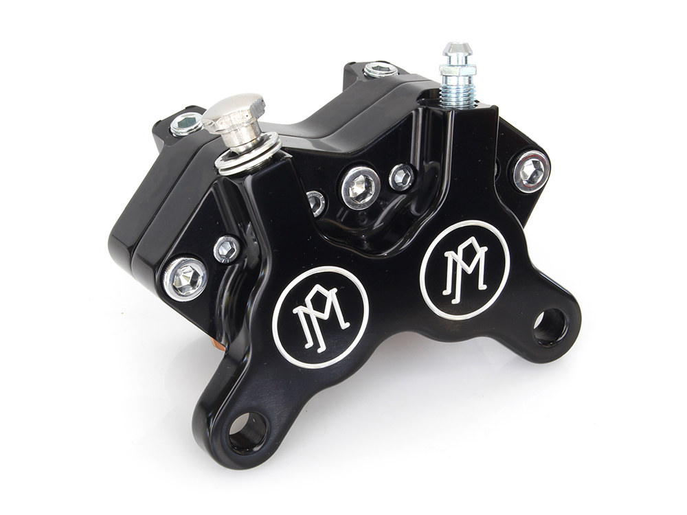 Universal 4 Piston Caliper - Black Contrast Cut. Fits H-D with 11.5in. Disc Rotor.