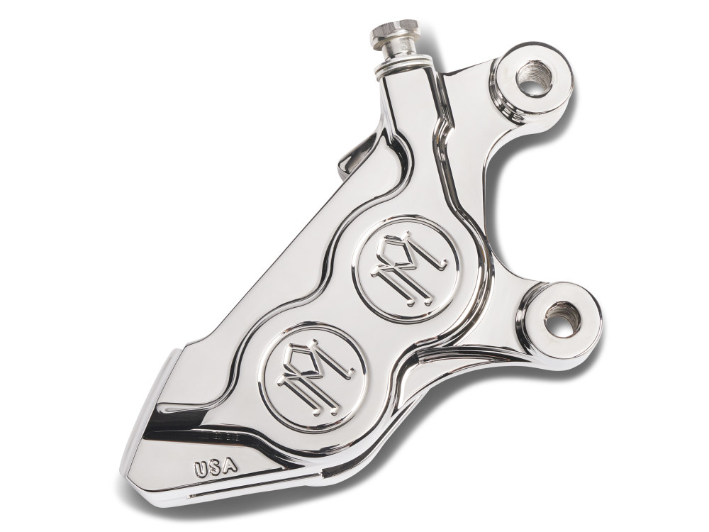 Right Hand Front 4 Piston Caliper – Chrome. Fits Softail 2015up, V-Rod 2006-2017, Touring 2008up & Sportster 2014-2021