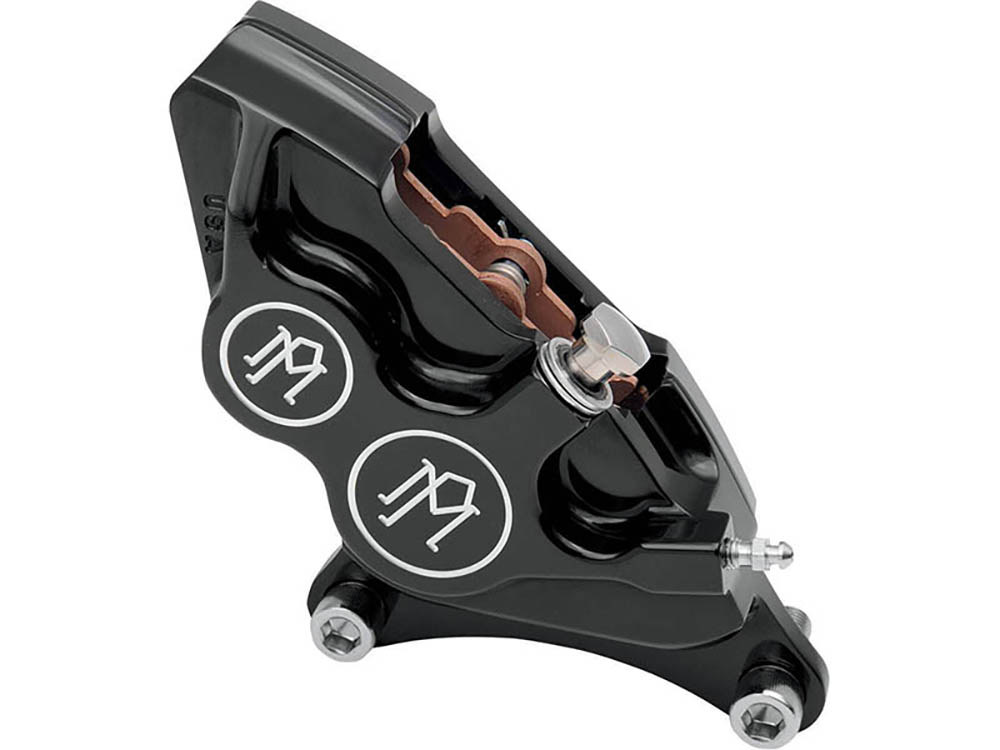 Right Hand Front 4 Piston Caliper – Black Contrast Cut. Fits most Big Twin 1984-1999 with 11.5in. Disc Rotor.