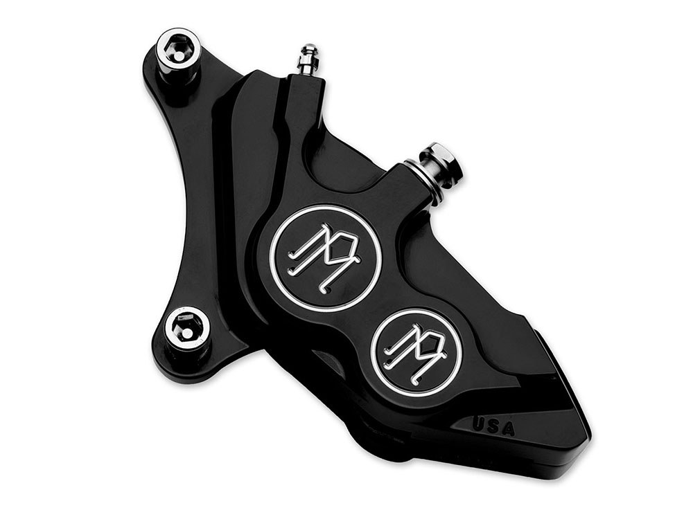 Right Hand Front 4 Piston Caliper - Black Contrast Cut. Fits most Big Twin 2000up & Sportster 2000-2007 Models with 11.5in. Disc Rotor.