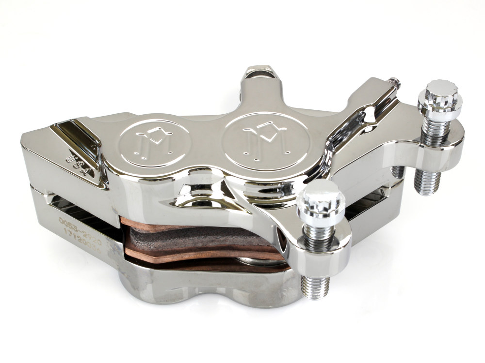 Right Hand Front 4 Piston Caliper – Chrome. Fits most Big Twin 2000up & Sportster 2000-2021 Models with 11.5in. Disc Rotor.