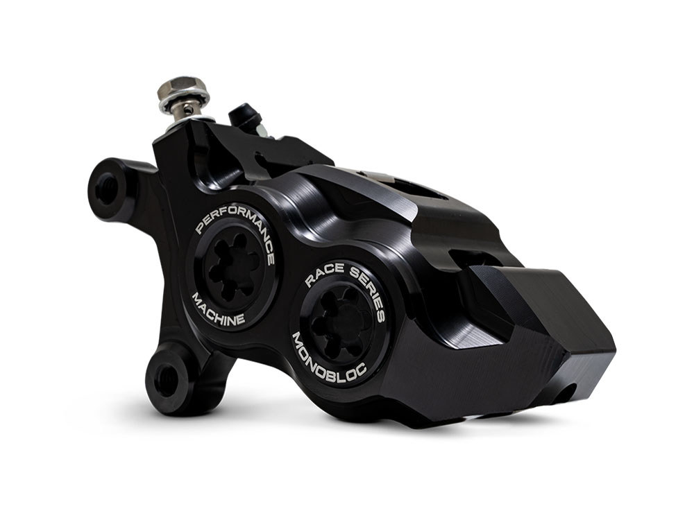 Left Hand Front 4 Piston Race Series Caliper - Black Ops. Fits Softail 2015up, V-Rod 2006-2017, Touring Most 2008-2024 & Sportster 2014-2021