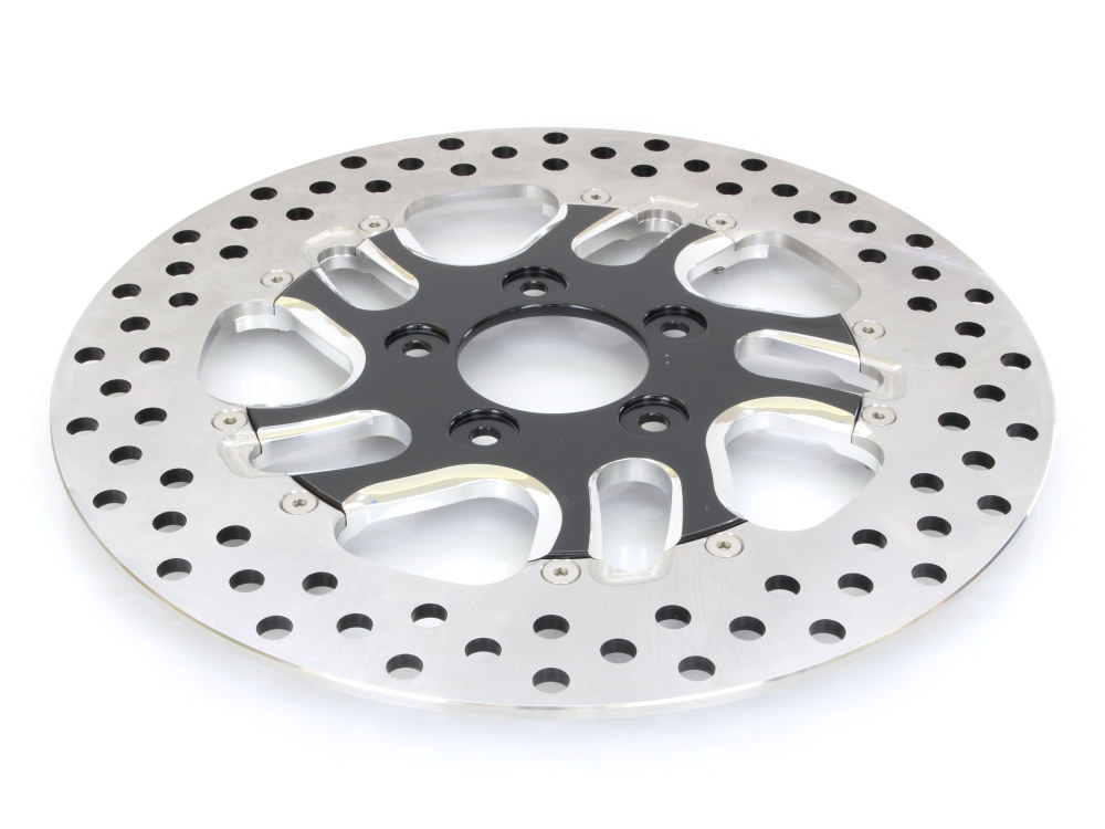11.5in. Left Hand Front Rival Disc Rotor – Black Contrast Cut Platinum. Fits H-D 1984up with 11-1/2in. Disc Rotor(s).