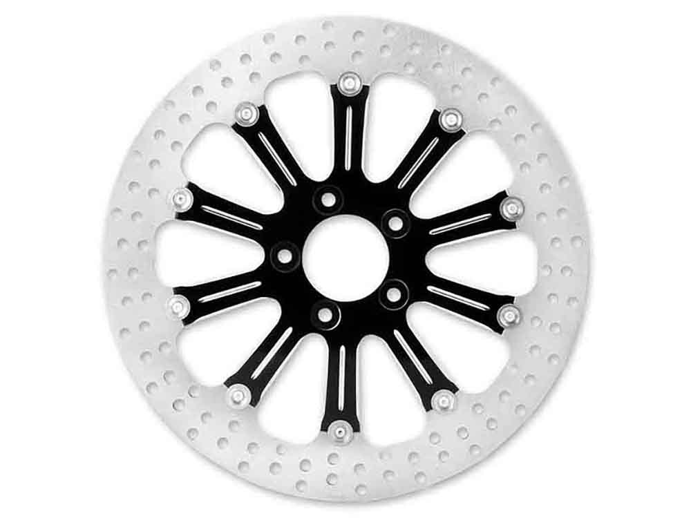 11.8in. Left Hand Front & Right Hand Front Revel Disc Rotor - Black Contrast Cut Platinum. Fits Softail 2015up, Touring 2008up, Dyna 2006-2017 & Sportster 2014-2021
