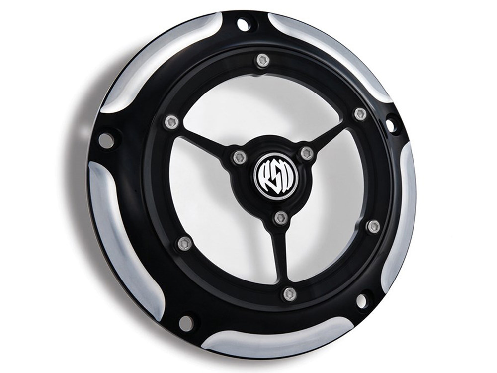 Clarity Derby Cover - Black Contrast Cut. Fits Softail 1999-2018, Dyna 1999-2017 & Touring 1999-2015.