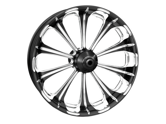 18in. x 8-1/2in. wide Revel Wheel with Rear Hub – Black Contrast Cut Platinum. Fits Breakout 2013-2017 & Rocker 2011 Models with ABS.