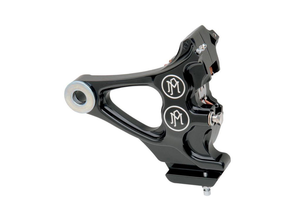 Right Hand Rear Integrated 4 Piston Caliper & Mounting Bracket – Black Contrast Cut. Fits Softail 2000-2007.