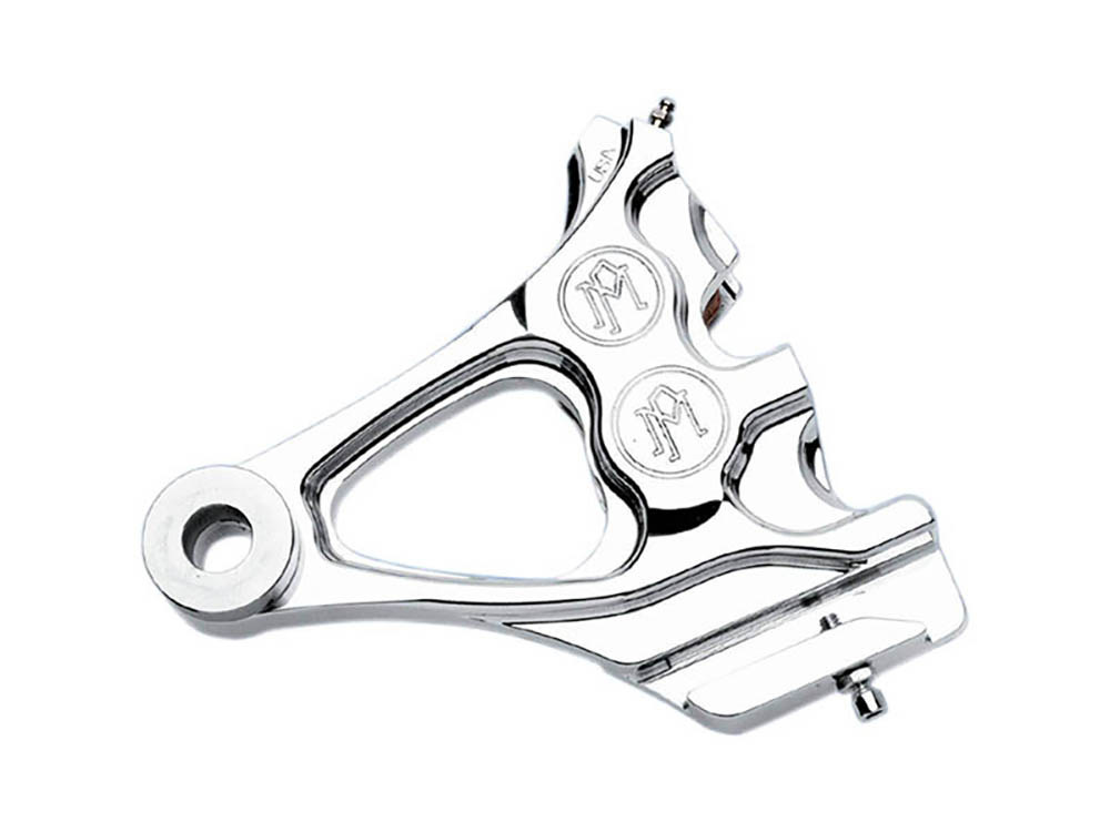 Right Hand Rear Integrated 4 Piston Caliper & Mounting Bracket – Chrome. Fits Softail 2000-2007.