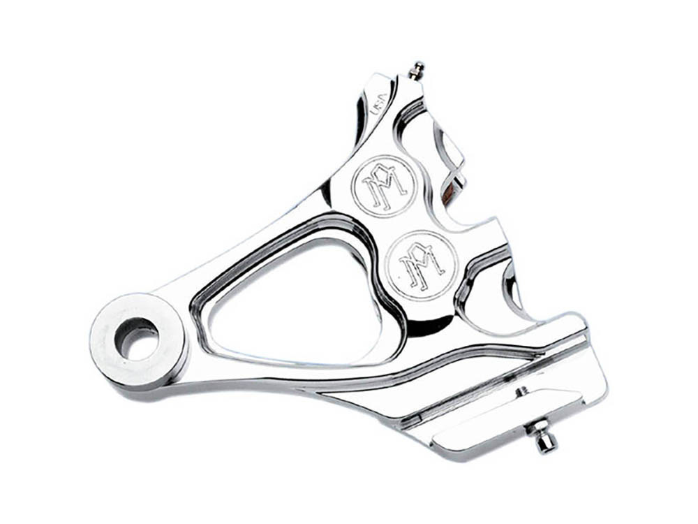 Right Hand Rear Integrated 4 Piston Caliper & Mounting Bracket - Chrome. Fits Softail 2000-2007.