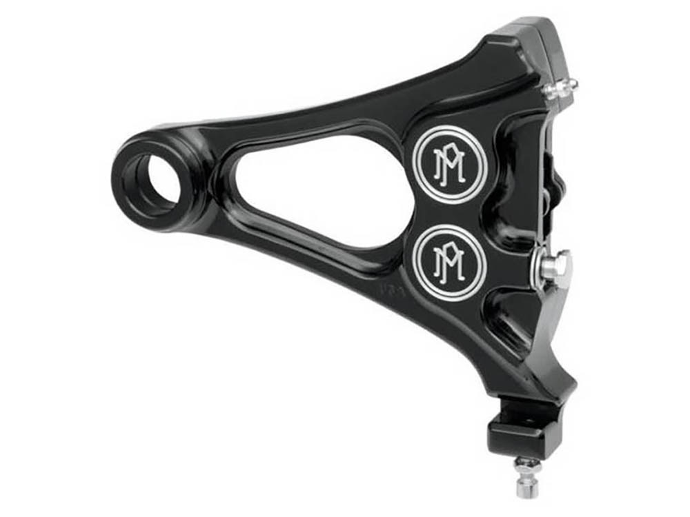 Right Hand Rear Integrated 4 Piston Caliper & Mounting Bracket - Black Contrast Cut. Fits Softail 2006-2007 with 3/4in. Axle & 200 Rear Tyre.