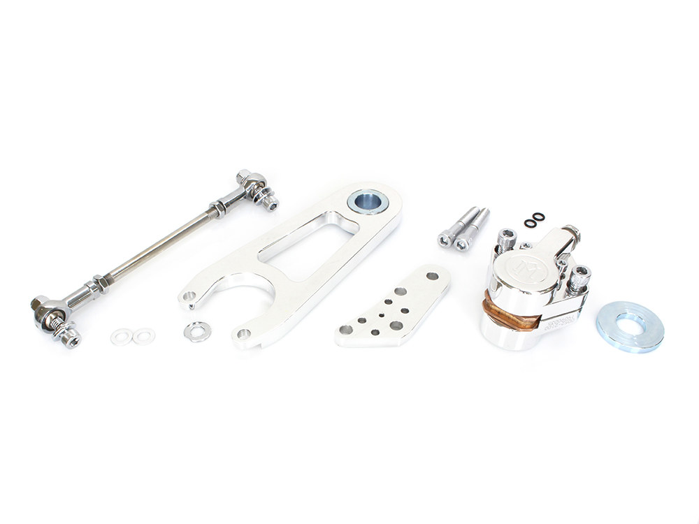 Left Hand or Right Hand Caliper & Mounting Bracket - Polished. Fits Custom Springer with 3/4in. Axle & 11.5in. Disc Rotor.