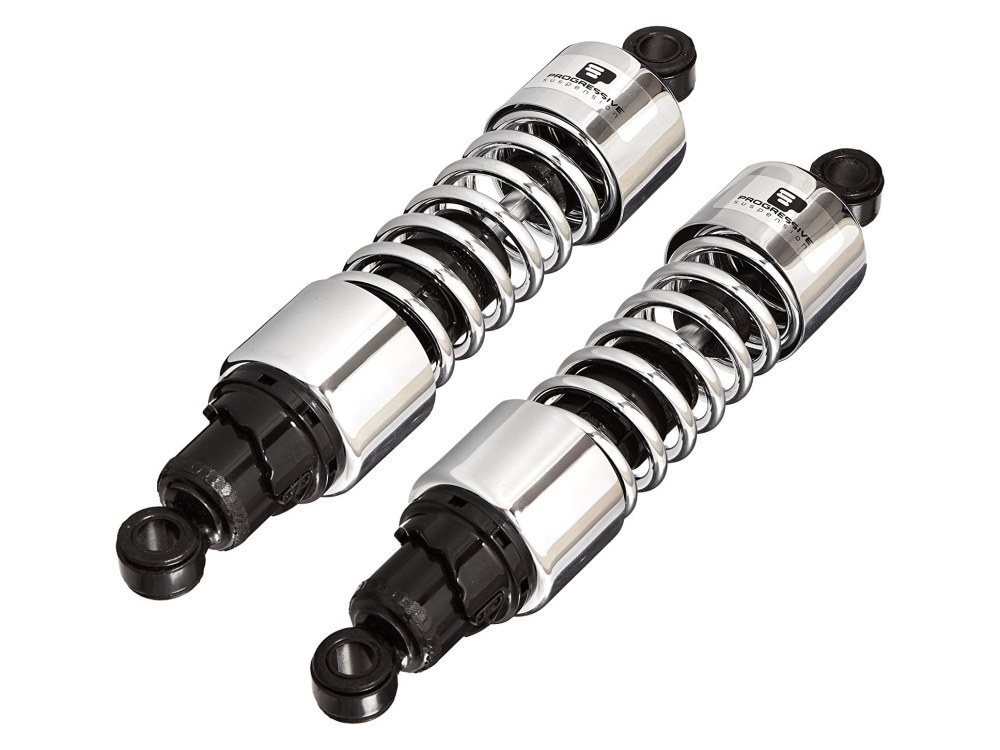 412 Series, 13in. Standard Spring Rate Rear Shock Absorbers – Chrome. Fits Touring 1980-2005, Sportster 1979-2003 & FXR 1982-1994.