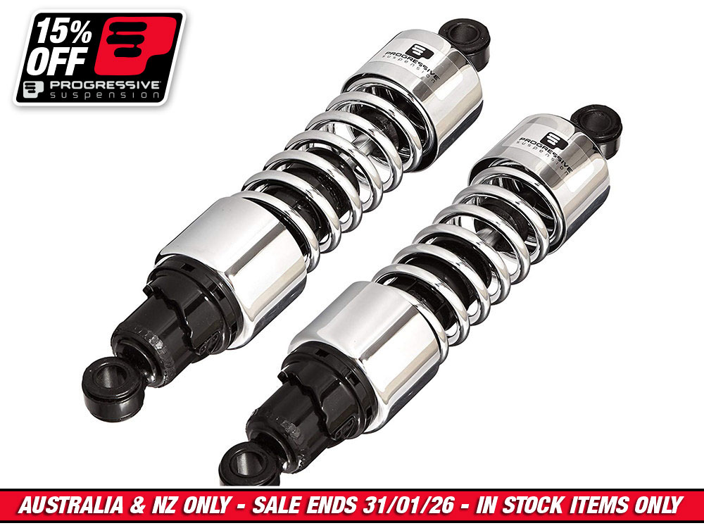 412 Series, 13in. Standard Spring Rate Rear Shock Absorbers - Chrome. Fits Touring 1980-2005, Sportster 1979-2003 & FXR 1982-1994.