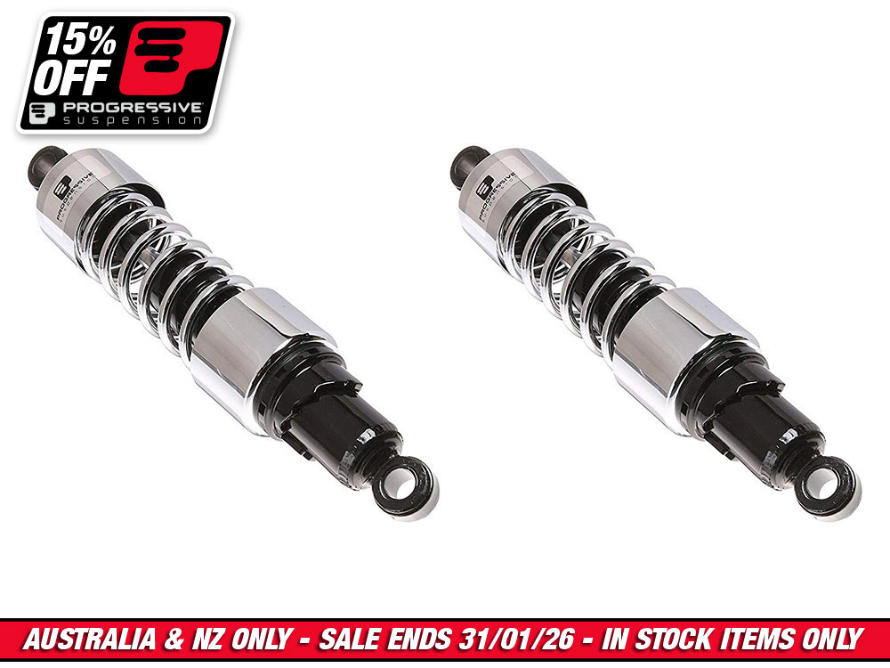 412 Series, 13.5in. Heavy Duty Spring Rate Shock Absorbers - Chrome. Fits Touring 1980-2005, Sportster 1979-2003 & FXR 1982-1994.