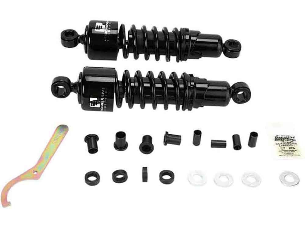 412 Series, 11in. Standard Spring Rate Rear Shock Absorbers – Black. Fits Touring 1980-2005, Sportster 1979-2003 & FXR 1982-1994.