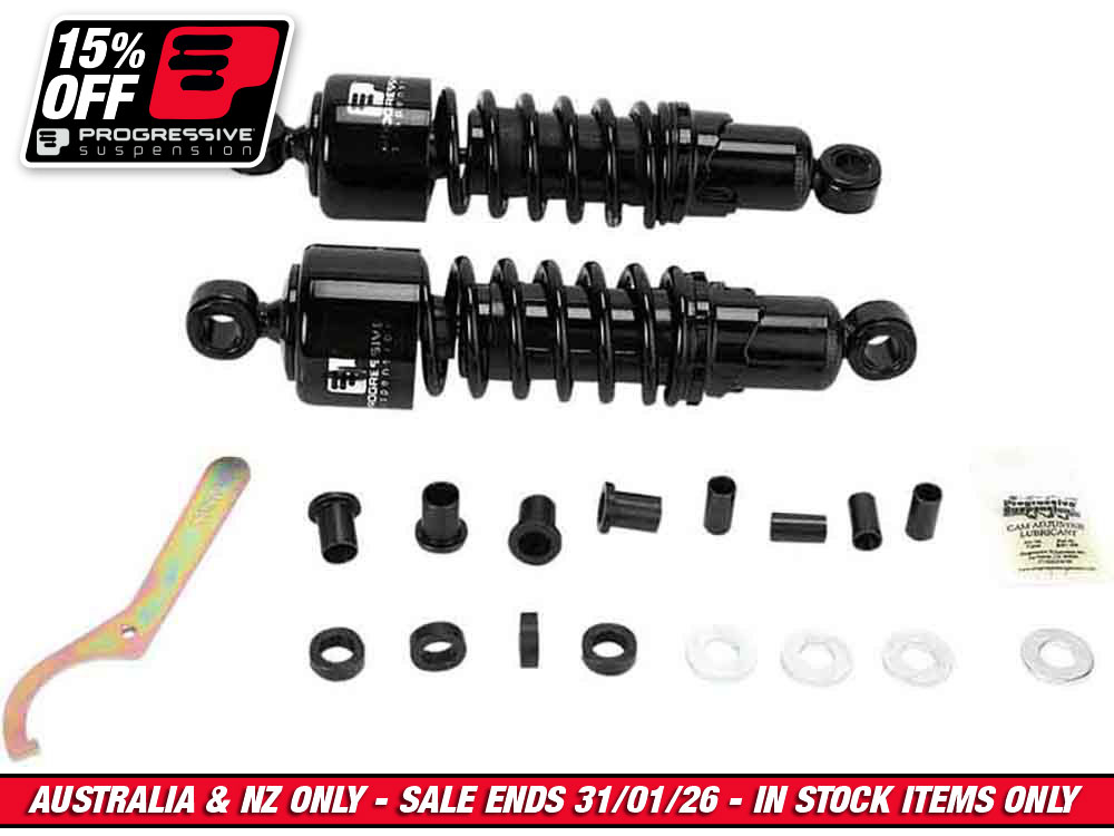 412 Series, 11in. Standard Spring Rate Rear Shock Absorbers - Black. Fits Touring 1980-2005, Sportster 1979-2003 & FXR 1982-1994.