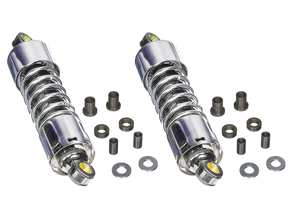 412 Series, 11in. Standard Spring Rate Rear Shock Absorbers – Chrome.  Fits Touring 1980-2005, Sportster 1979-2003 & FXR 1982-1994.