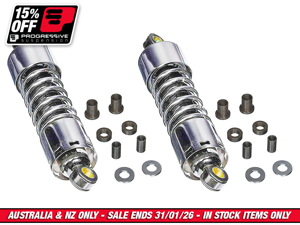 412 Series, 11in. Standard Spring Rate Rear Shock Absorbers - Chrome. Fits Touring 1980-2005, Sportster 1979-2003 & FXR 1982-1994.