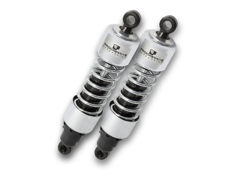 412 Series, 11.5in. Standard Spring Rate Rear Shock Absorbers – Chrome. Fits Touring 1980-2005, Sportster 1979-2003 & FXR 1982-1994.