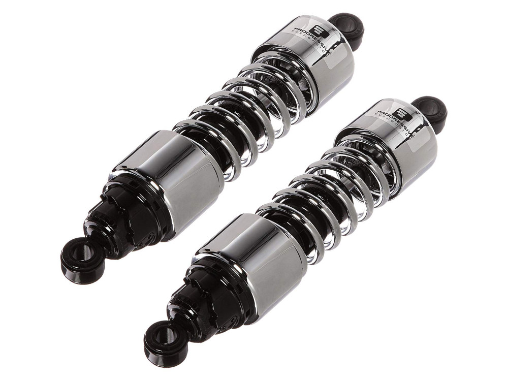 412 Series, 13.5in. Standard Spring Rate Rear Shock Absorbers – Chrome. Fits Touring 1980-2005, Sportster 1979-2003 & FXR 1982-1994.
