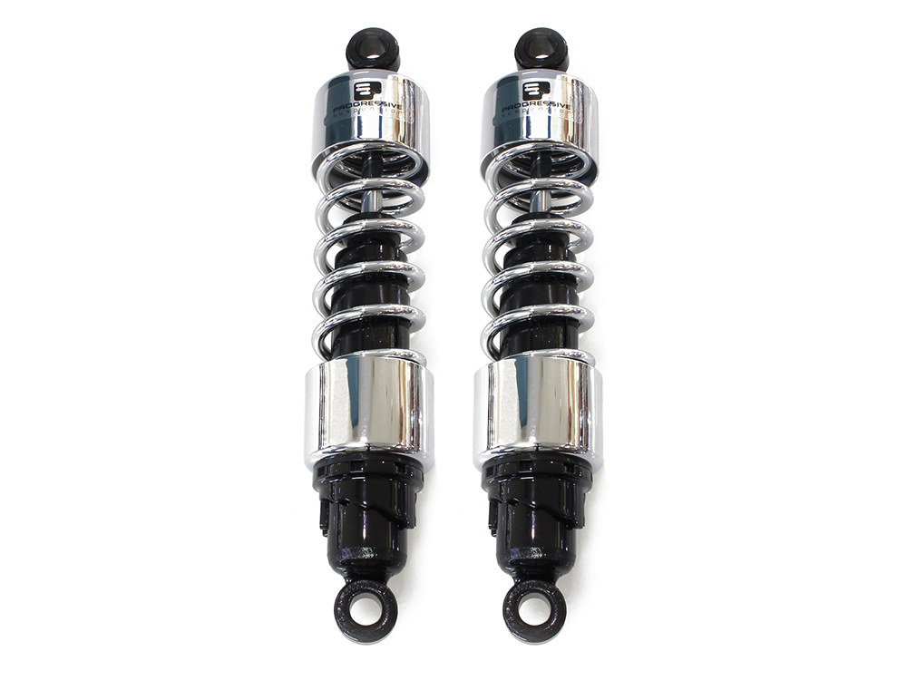 412 Series, 13in. Heavy Duty Spring Rate Rear Shock Absorbers - Chrome. Fits Touring 1980-2005, Sportster 1979-2003 & FXR 1982-1994.
