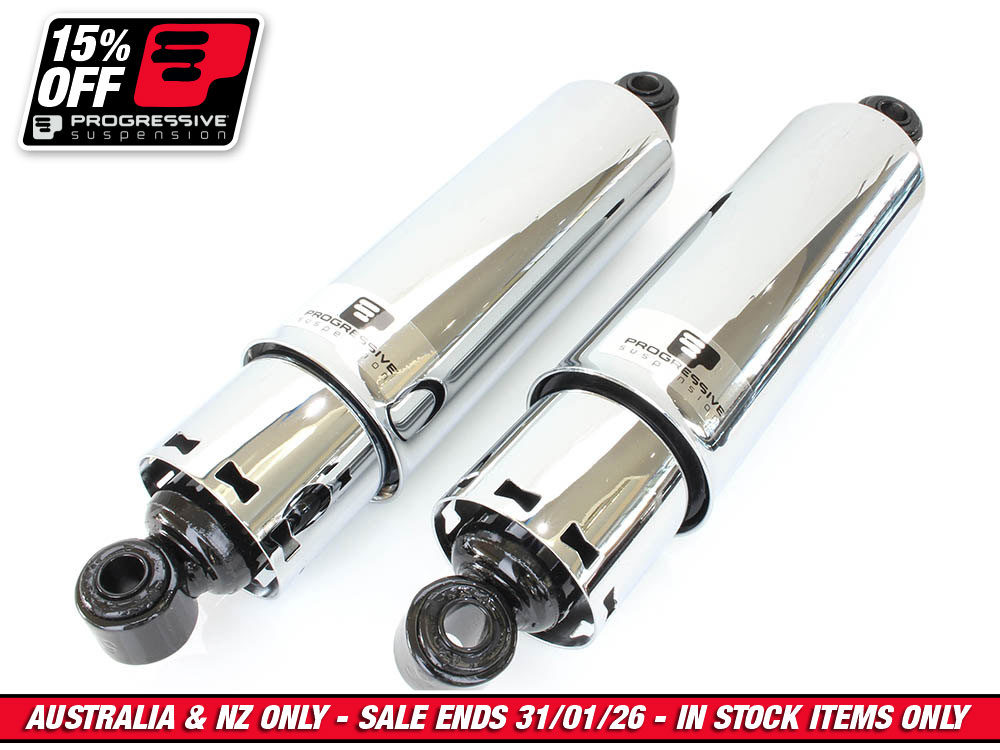 412 Series, 12in. Rear Shock Absorbers with Full Covers - Chrome. Fits 4Spd Big Twin 1973-1986