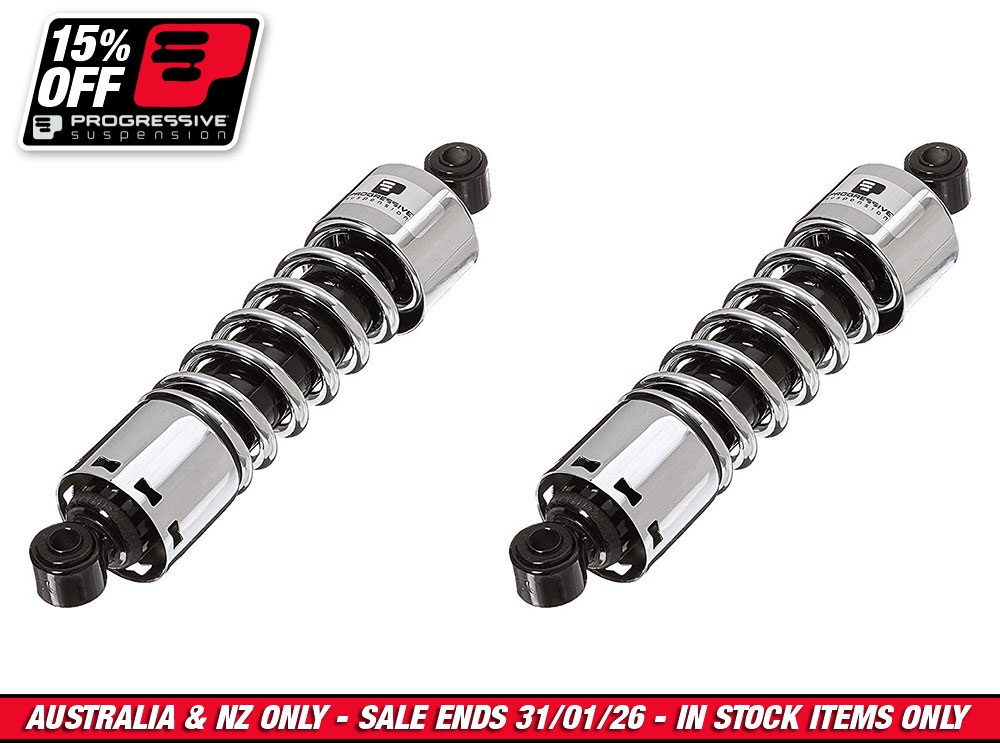 412 Series, 12in. Standard Spring Rate Rear Shock Absorbers - Chrome. Fits Dyna 1991-2017.