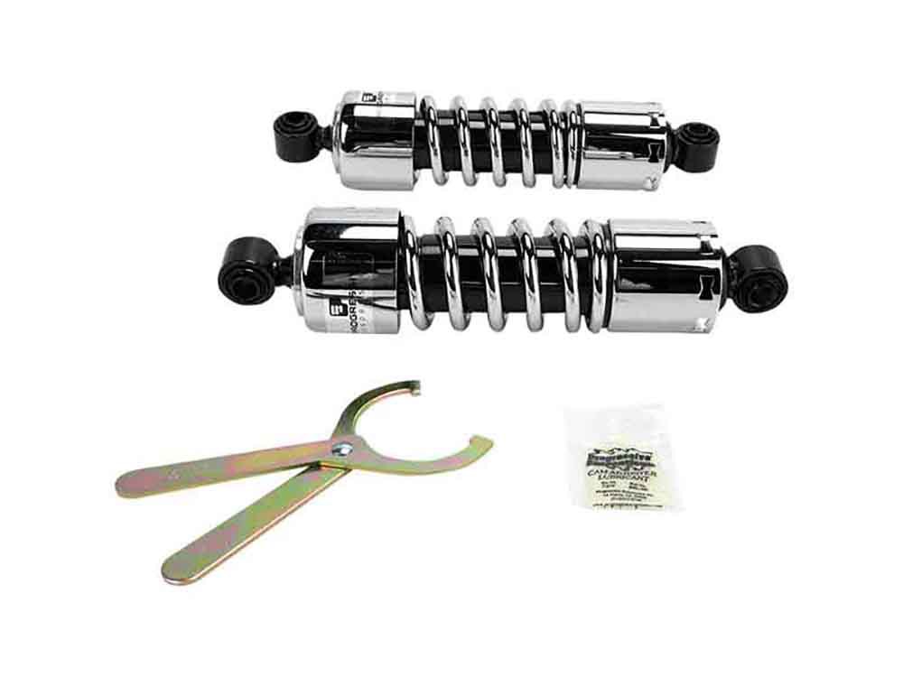 412 Series, 11in. Standard Spring Rate Rear Shock Absorbers – Chrome. Fits Dyna 1991-2017 & FLD 2012up.