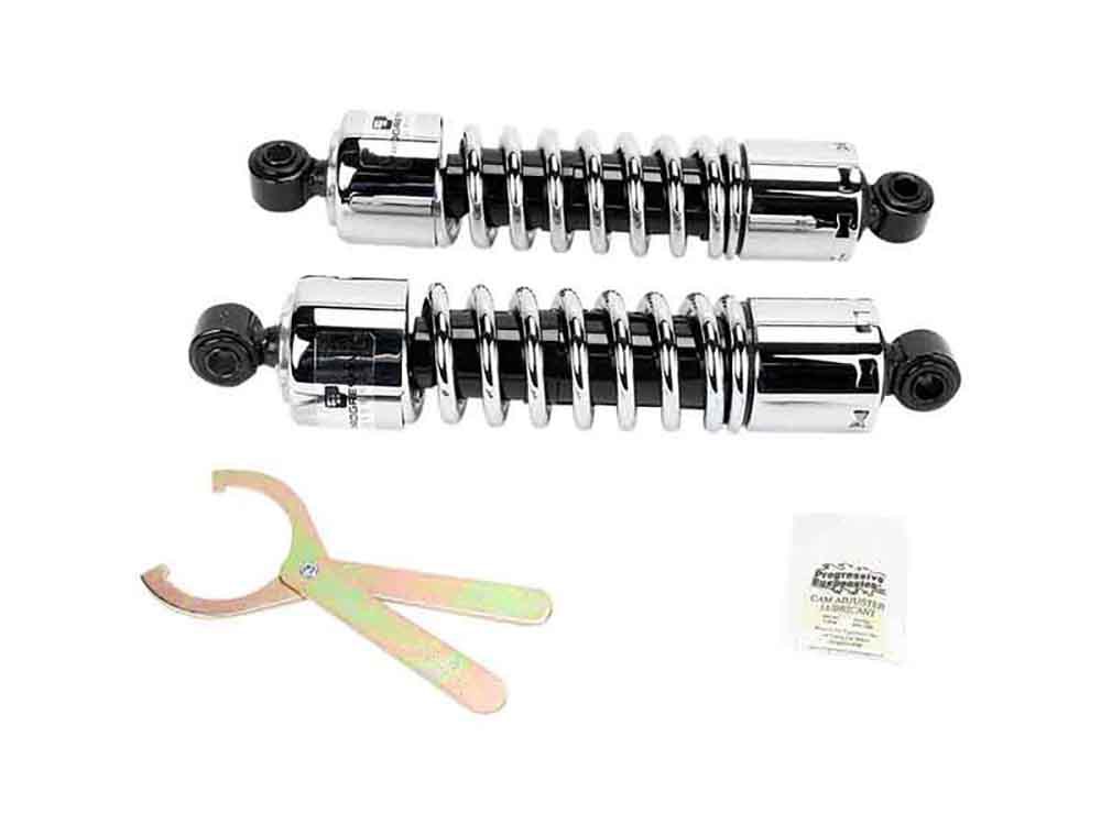 412 Series, 12.6in. Standard Spring Rate Rear Shock Absorbers – Chrome. Fits Dyna 1991-2017.