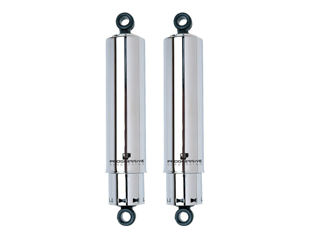 412 Series, 11in. Standard Spring Rate Rear Shock Absorbers with Full Covers -Chrome. Fits Dyna 1991-2017.