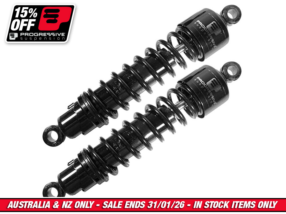 412 Series, 11in. Heavy Duty Spring Rate Rear Shock Absorbers - Black. Fits Dyna 1991-2017 & FLD 2012up.