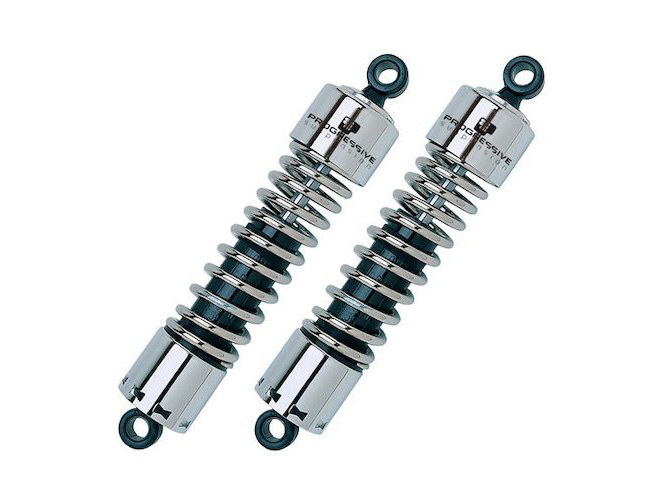 412 Series, 11in. Heavy Duty Spring Rate Rear Shock Absorbers – Chrome. Fits Dyna 1991-2017 & FLD 2012up.
