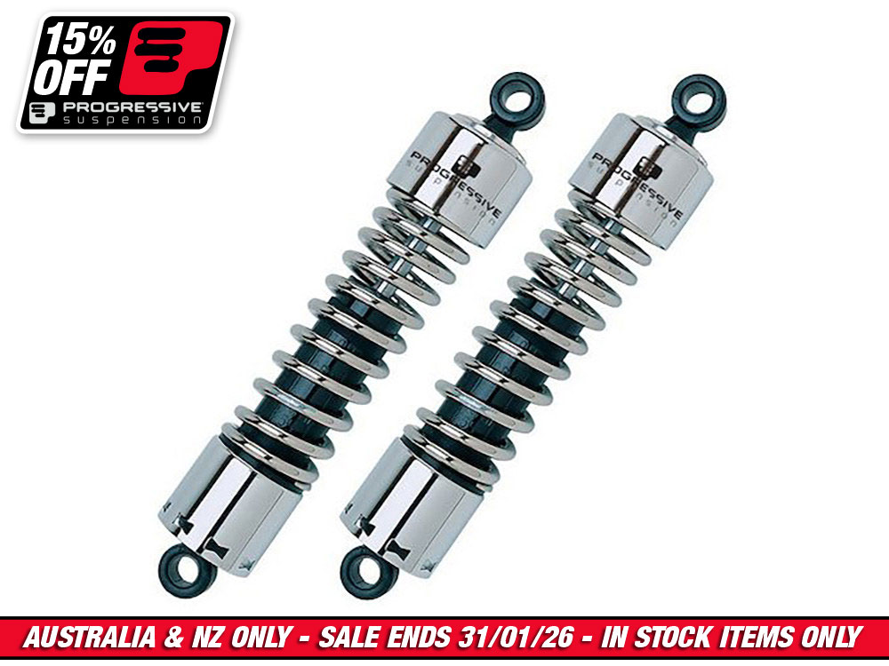 412 Series, 11in. Heavy Duty Spring Rate Rear Shock Absorbers - Chrome. Fits Dyna 1991-2017 & FLD 2012up.