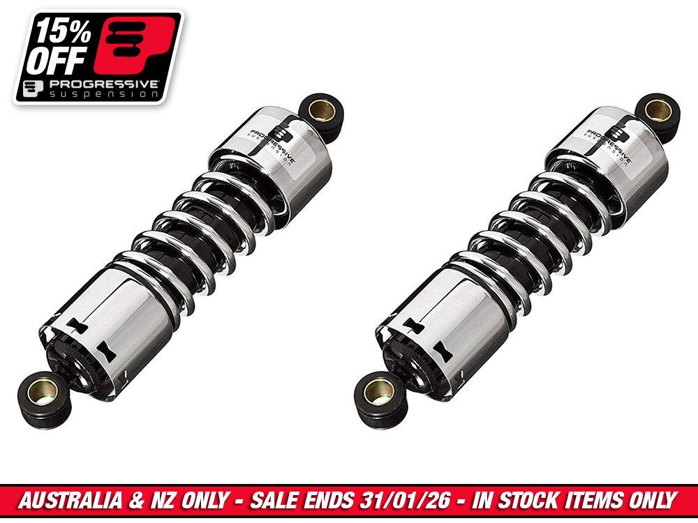 412 Series, 11in. Standard Spring Rate Rear Shock Absorbers - Chrome. Fits Sportster 2004-2021