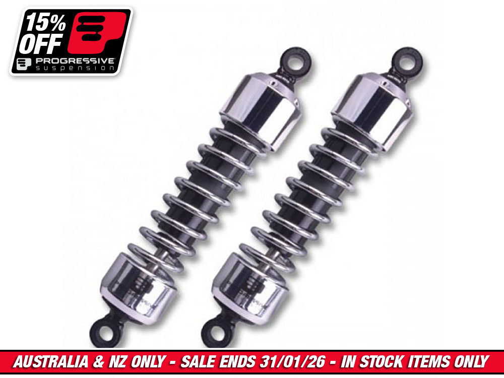 412 Series, 12.5in. Standard Spring Rate Rear Shock Absorbers - Chrome. Fits Sportster 2004-2021