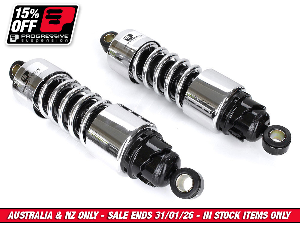 412 Series, 11.5in. Standard Spring Rate Rear Shock Absorbers - Chrome. Fits Touring 2006up.