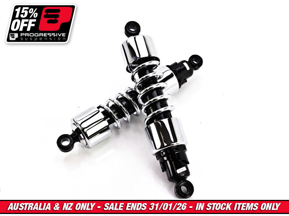 412 Series, 12in. Heavy Duty Spring Rate Rear Shock Absorbers - Chrome. Fits Touring 2006up.