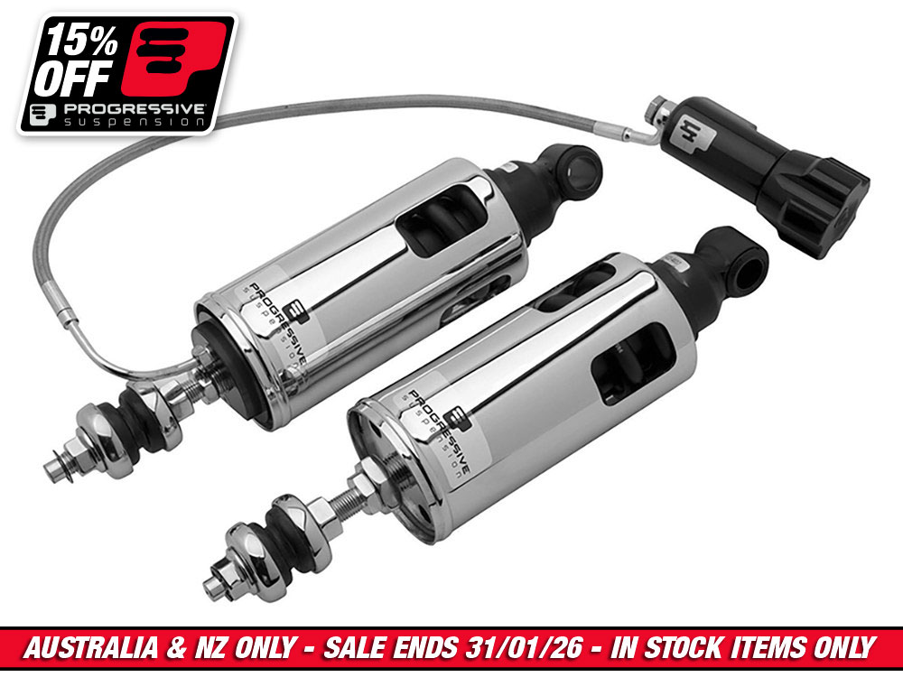 422 Series, Heavy Duty Spring Rate Rear Shock Absorbers with Remote Adjustable Preload - Chrome. Fits Softail 2000-2017.